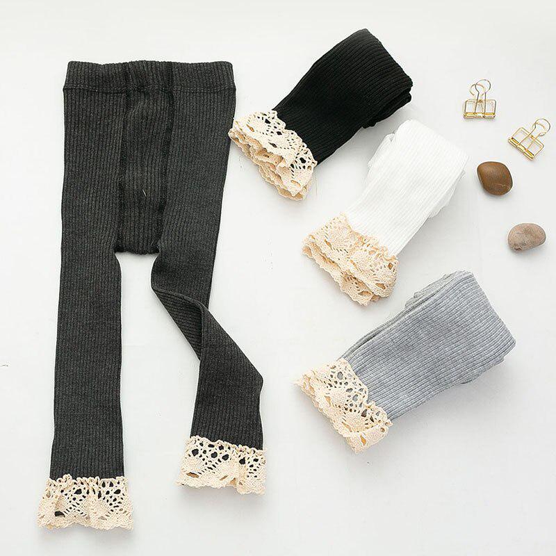 Autumn Winter Kids Girls Knitted Leggings Children Lace Design Legging