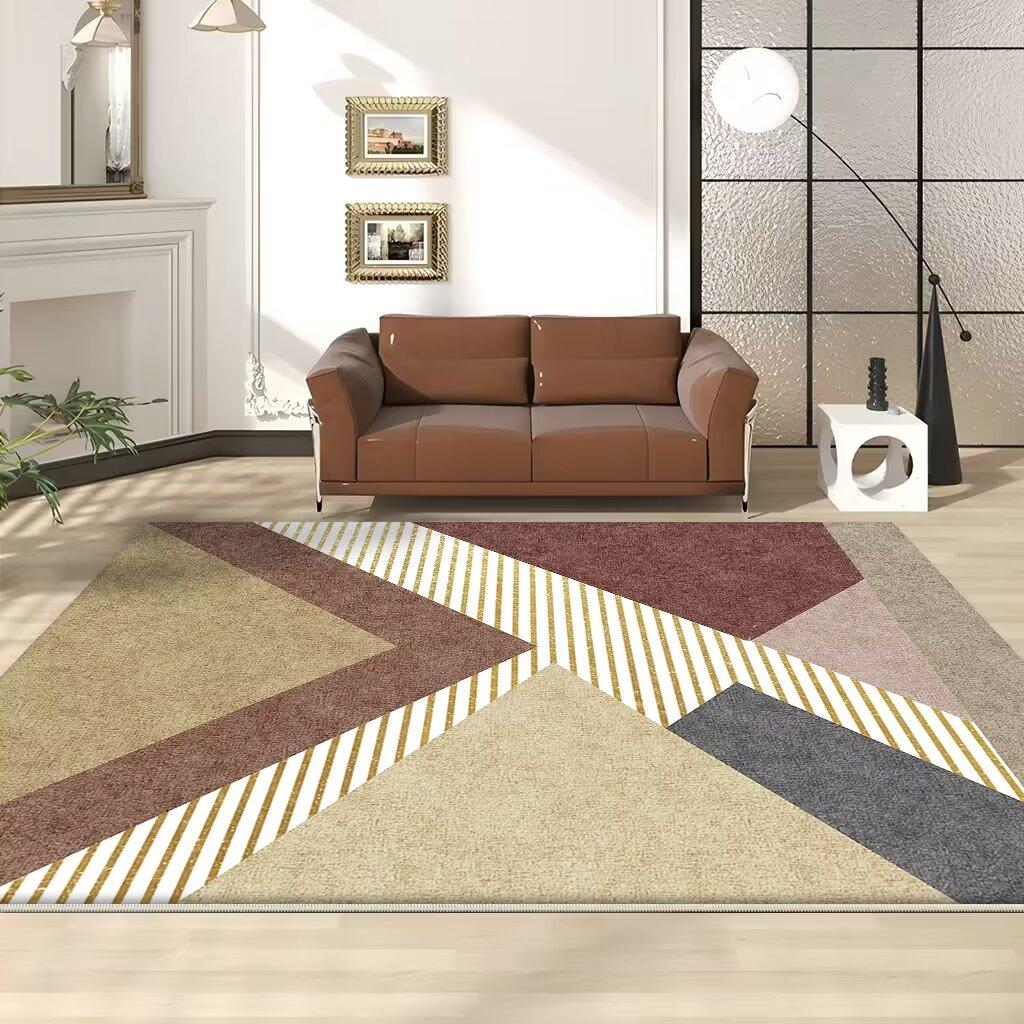 Green Geometric Carpet Artistic Stripes Living Room Decorative Luxurious Home Rug Comfortable Bedroom Floor Mats Easy Cleaning