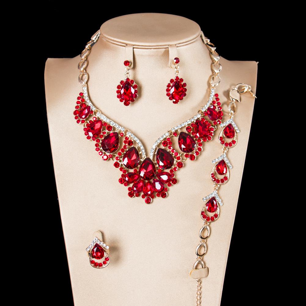 Four-Piece Jewelry Set, Fashion Gemstone Necklace, Earrings Set, Women'S Collarbone Chain, Dress, Banquet Accessories.