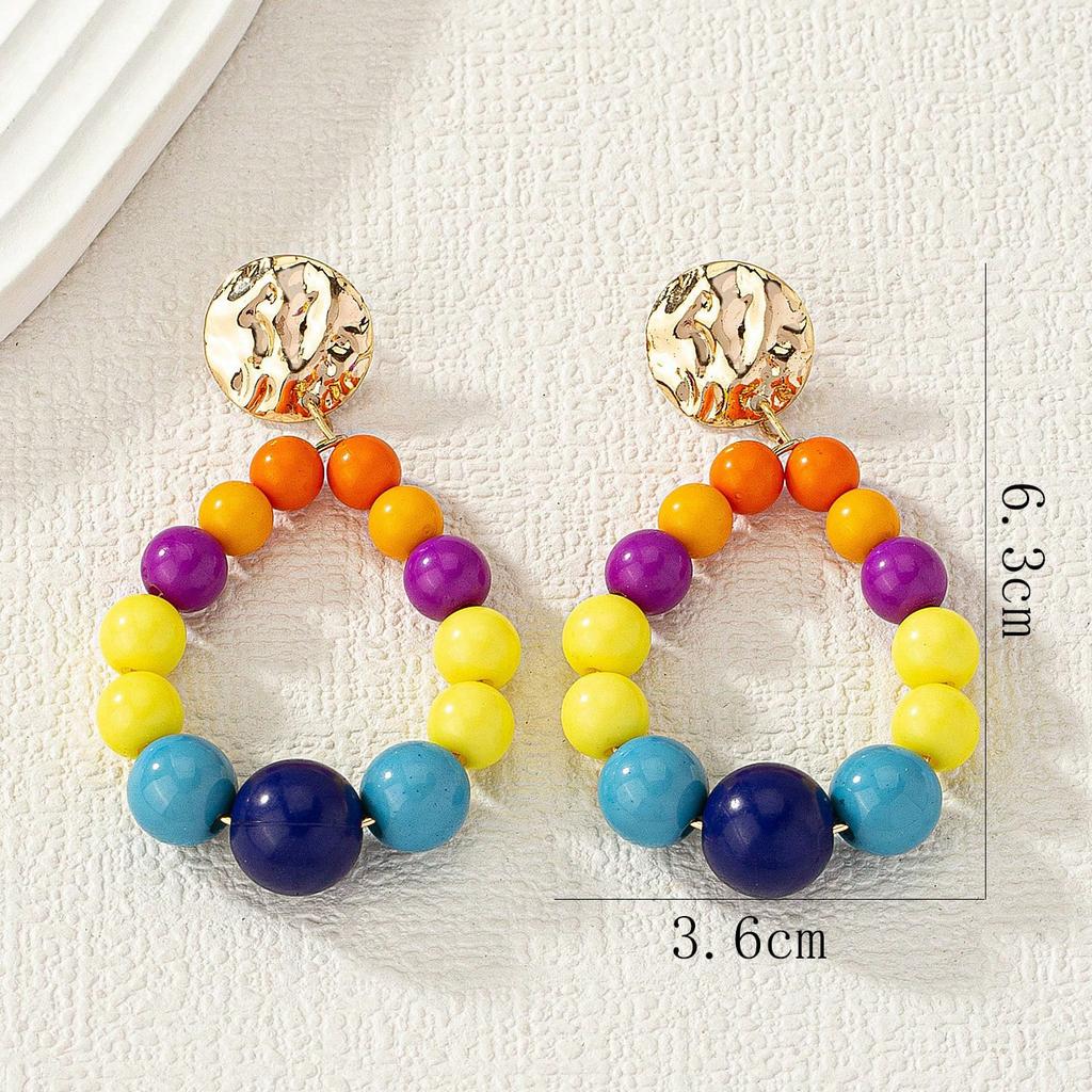 Popular Rainbow Beaded Women's Long Fringed Earrings Personalized Color Stud Earrings Pendant Popular Accessories