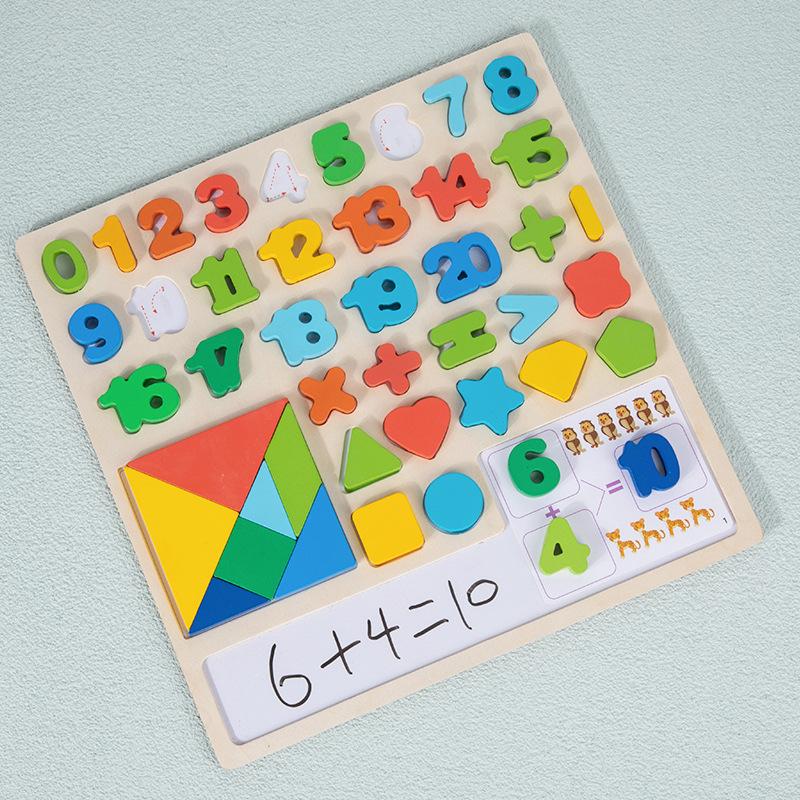 Children's Numbers Letter Matching Board Baby Shape Cognition Number Operation Tangram Puzzle Educational Wooden Toy