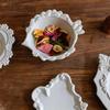 Creative Ceramic Plate Korean Style Floral Shape Relief Porcelain Dinnerware Cake Dessert Snacks Fruit Plates Kitchen Supplies