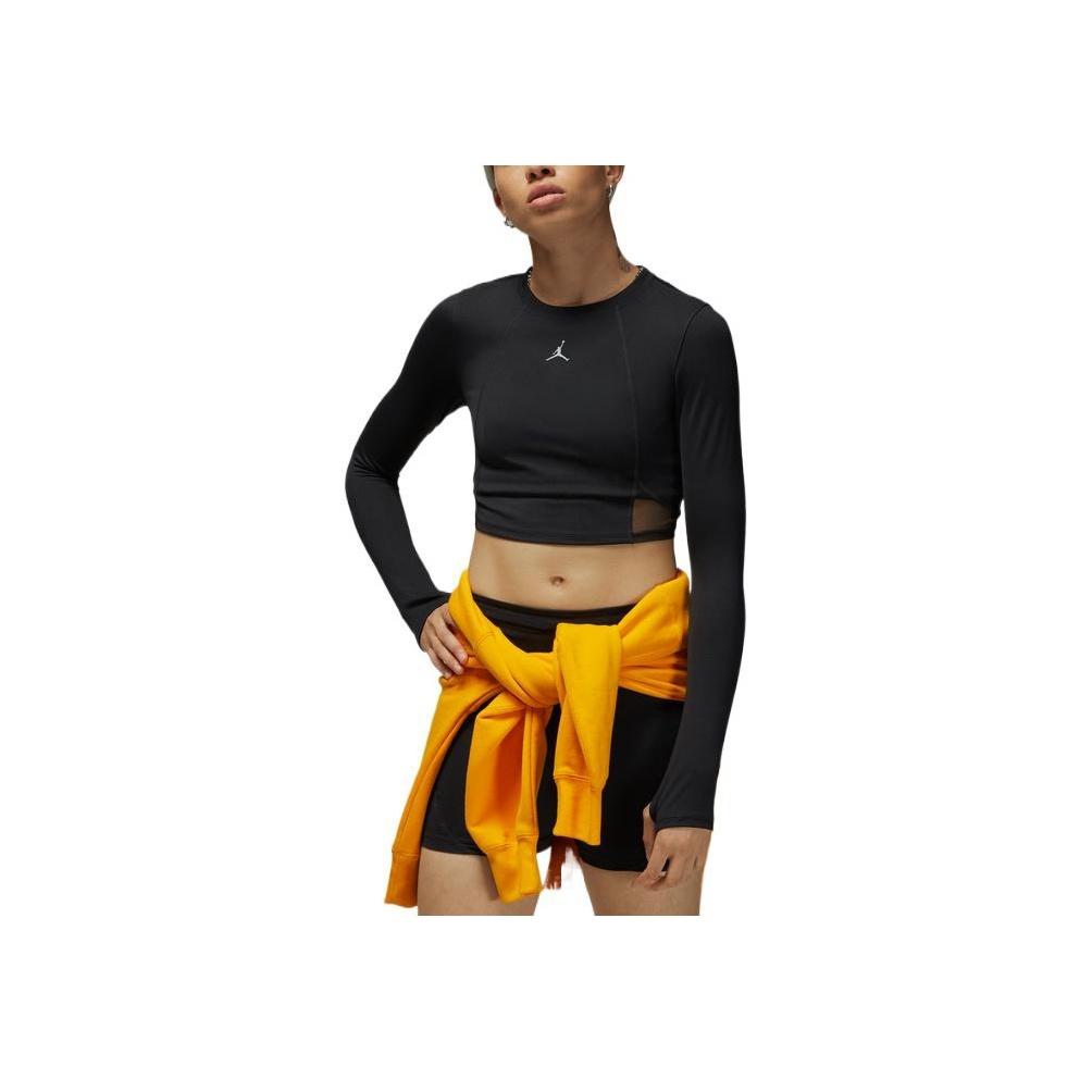 Jordan Solid Color Logo Round Neck Pullover Long Sleeve Crop Fitness Top Women Tops Black DQ4397-010
