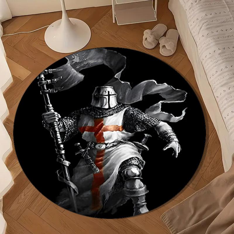 Knightly Crusader Armor Round Rug for Livingroom,Bedroom, Palyroom, Chair Rug, Area rug, Circle Carpet, Large Size Fan Christmas gift