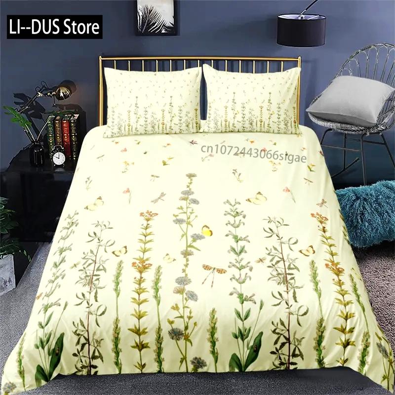 Vibrant Botanical Floral Duvet Cover Twin Size Lotus Flower Leaves Bedding Set Soft Tropical Tree Quilt Cover with Pillowcases