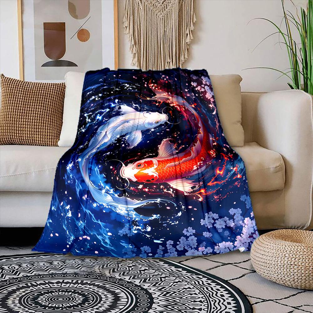 

Multiple sizes Red and white koi swimming Print Blanket Warm Soft Suitable for All Seasons for Home Sofa Travel Camping Picnics 75x90cm