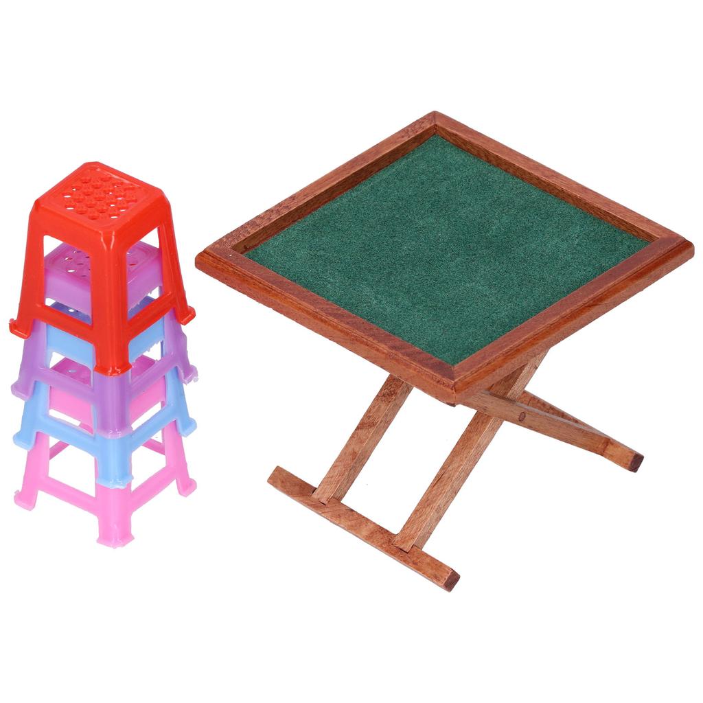 1:12 Puppenhaus Miniatur Mahjong Tisch Hochsimulierter Mahjong Tisch mit Stuhl Mahjong