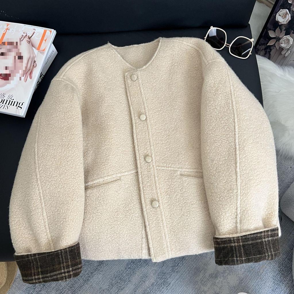 Down-Filled Thickened Woolen Coat with Long Sleeves - Winter Solid Color & Stylish Short Jacket