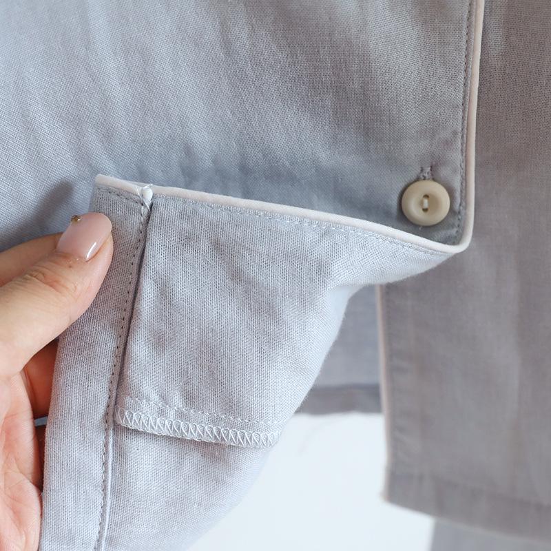 Women's Pure Cotton Gauze Pajamas - Long Sleeve, Double Layer, Thin, Casual Cardigan, Solid Color, Spring & Autumn Home Wear