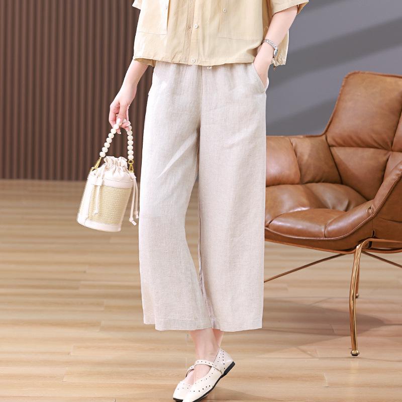 Women's 2025 Retro Linen Wide-Leg Pants - Summer/Fall Plus Size Casual Straight Leg
