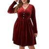 New Women’s V-neck Long Sleeve Red Dress High Waist Slim Comfortable Breathable Dress Casual Fashion Plus Size Mid Party Dress