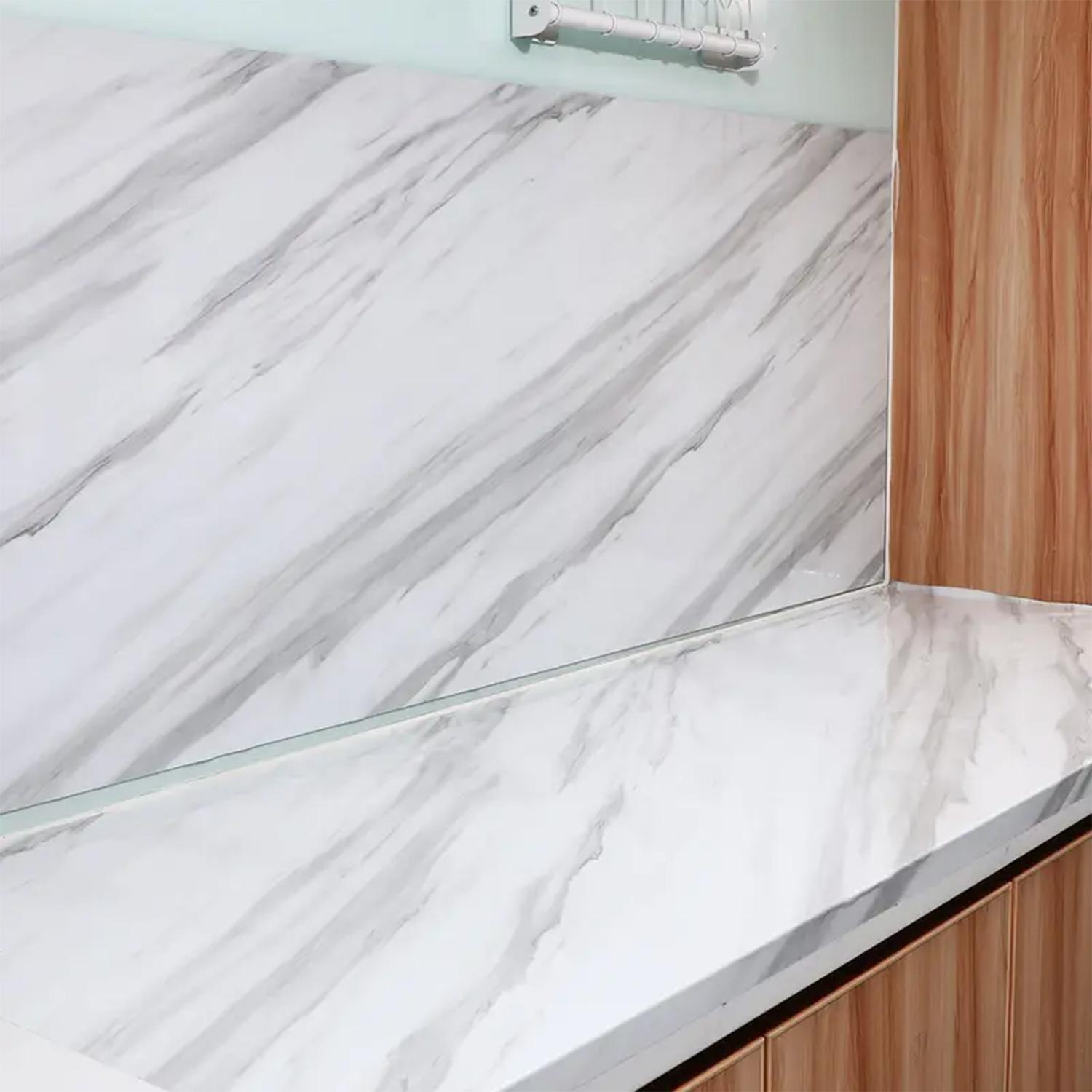 Marble Pattern Self-Adhesive Wallpaper - Heat Resistant PVC Film for Kitchen, Bathroom Walls - Easy Peel & Stick (1 Roll)