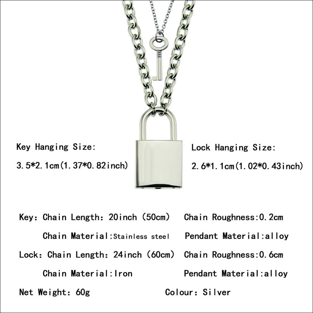 Stainless Steel Chain Necklace Lock Key Pendant Necklace Couple Padlock Necklace