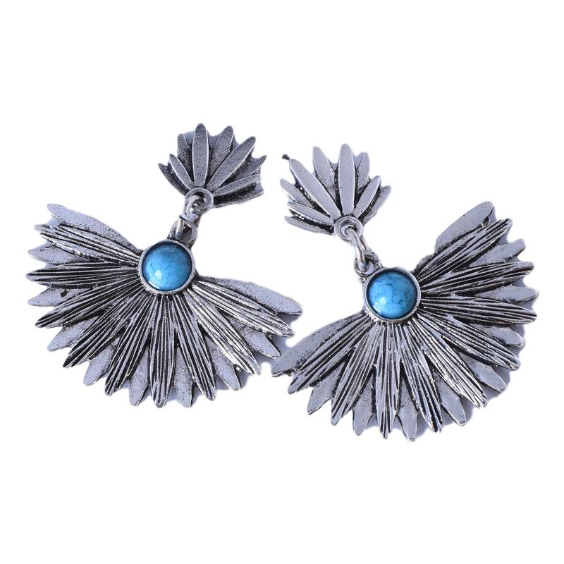 Retro Ethnic Turquoise Leaf Fan-Shaped Drop Earrings