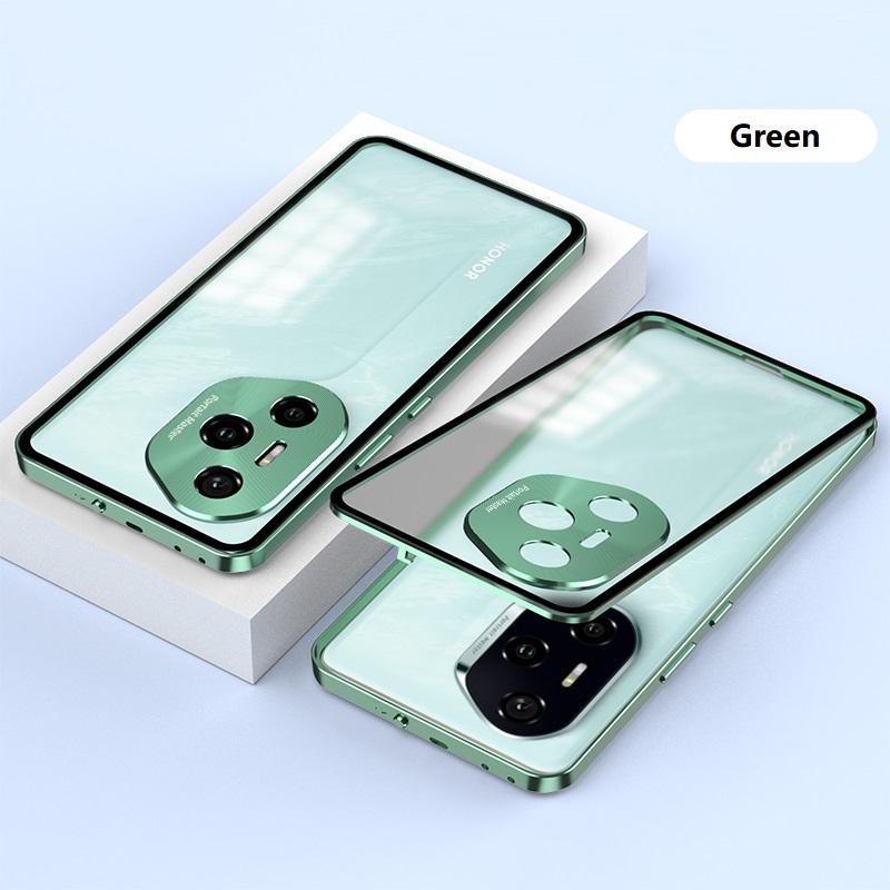 Elastic Snap Magnetic Metal Bumper Frame Case for Honor 300 / 300 Ultra / 300 Pro Clear Frosted PC Lens Protector Back Cover