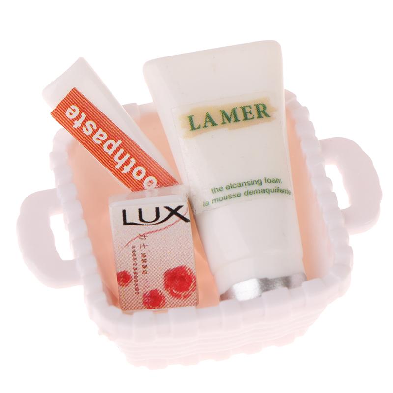 1/12 Dollhouse Mini Simulation Kt Cat Toiletries Cosmetics Kit Dollhouse Bathroom Decor Micro Scene Construction Props Kid Toy