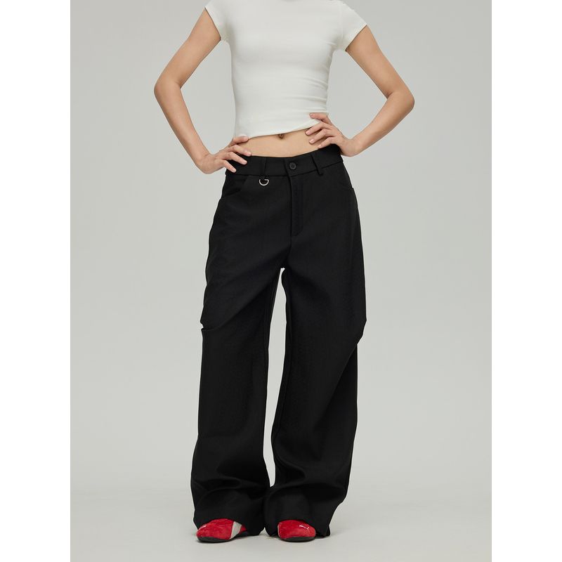 Black of Exit Old Money Style Pleated Solid Color Textured Straight-Leg Suit Pants New Wide-Leg Casual Pants for Men