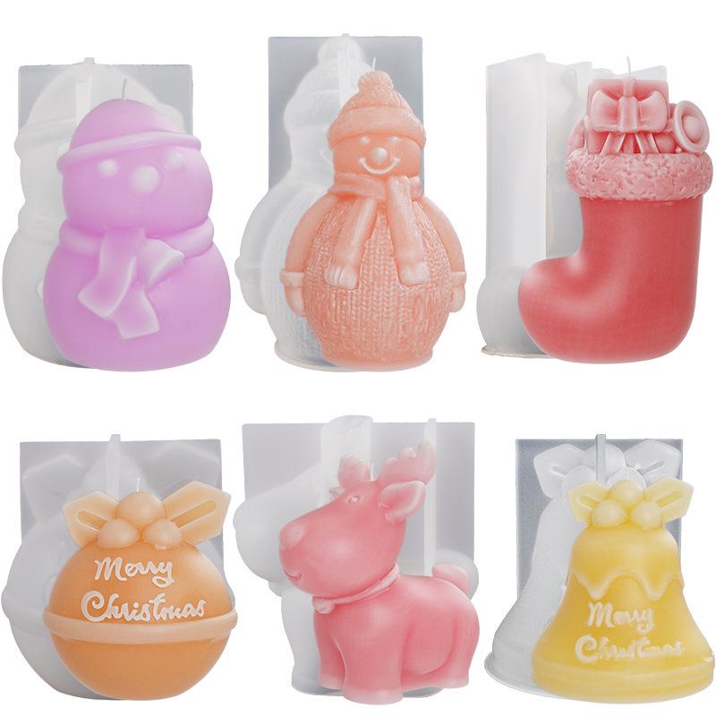3D Christmas Silicone Mold for Epoxy Crafts: Snowman, Boots, Socks, Reindeer, Bells, Ornaments, Tabletop Decorations, DIY Candle.