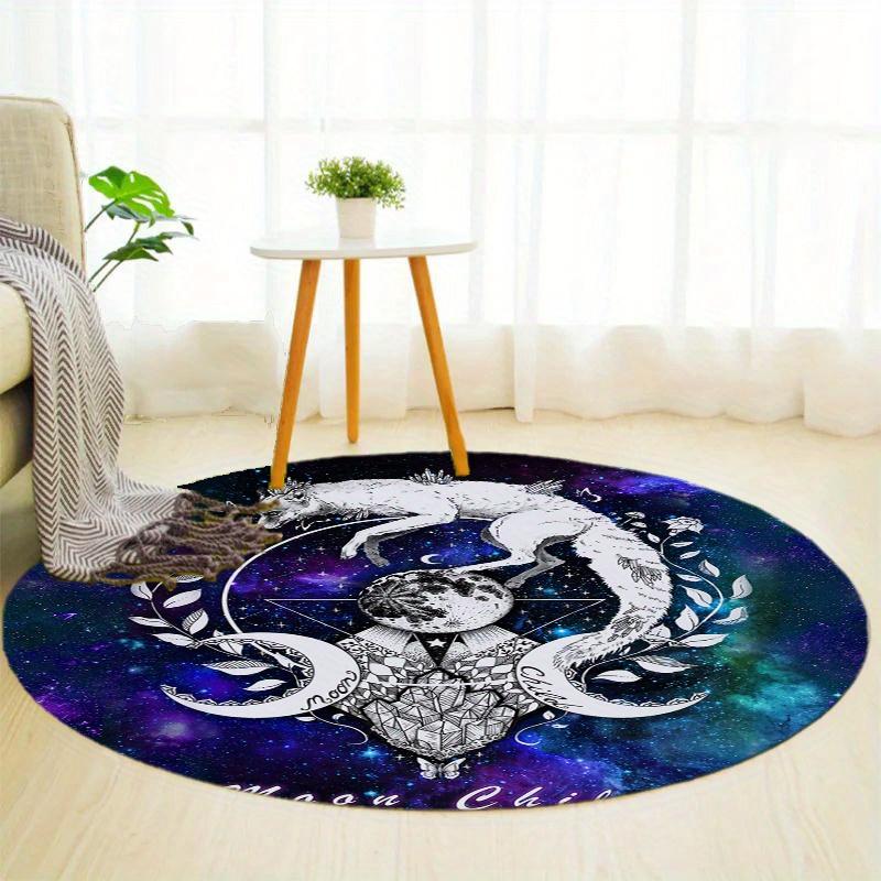 S Golden Wolf Round Rug Nonslip Area Rug Office Chair Mat Carpet For Living Room Bedroom Home Decor