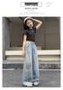 Girls' Retro Blue Graffiti Wide-Leg Jeans: Hand-Painted Loose-Fit Casual Pants