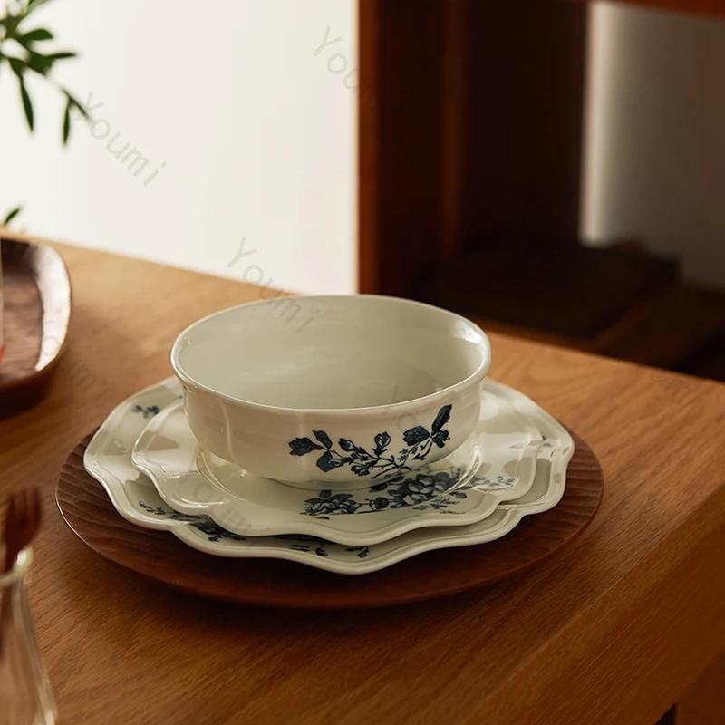 Lätt Lyx High End Matstallrik Fransk Stil Cirkulära Keramiska Tallrikar Hushåll Utsökta Skålar Restauranger Rätter Porslin