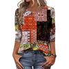Damen Blume Muster Freizeit Drei Viertel Ärmel Rundhals Oberteil Leicht Bequem Bluse für den Alltag
