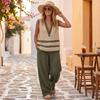 Completo da Donna con Top Scollo a V Senza Maniche e Pantaloni a Gamba Larga Vestibilità Larga Due Pezzi Abbigliamento Casual Stile Rilassato per l'Uso Quotidiano