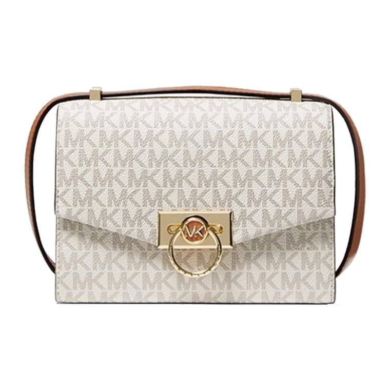 

Michael Kors MK Hendrix Monogram Gold Buckle Flap Leather Crossbody Mini Women Bags Vanilla-White 32F0G1HC0B-149 Basic Set (Bag+Dust Bag)