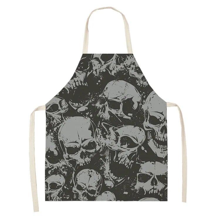 Women's Kitchen Apron Skull Print Waterproof Cooking Oil Proof Linen Stain Proof Chef's Apron Cleaning Tools 47X38CM 68X55CM