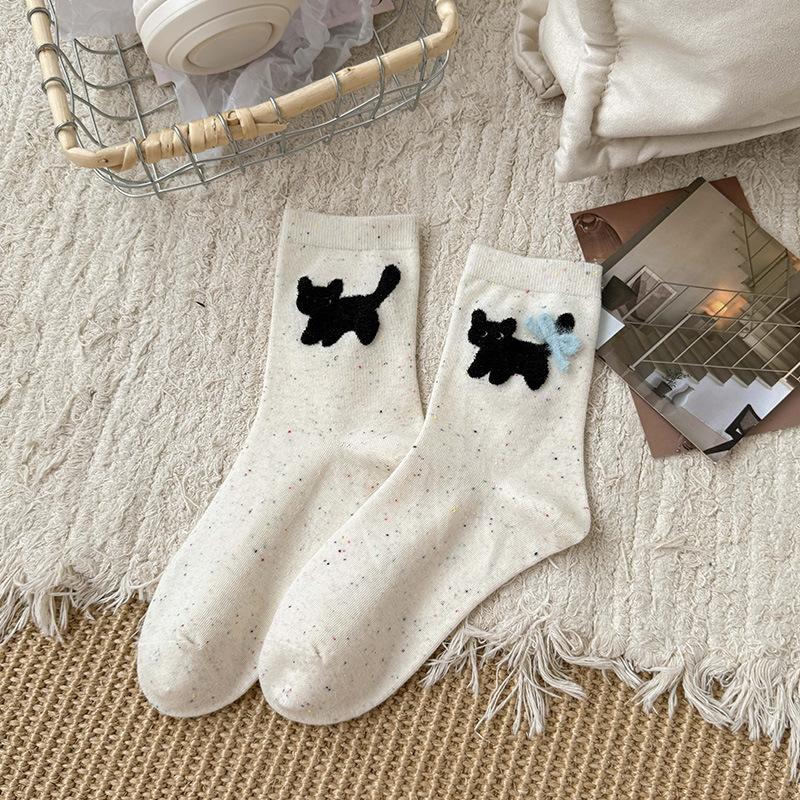 

Female Spring and Autumn Sweet Idea Yarn Stereoscopic Bow Cartoon Fusing Animal Boneless Tube Socks 1 pair молочный белый