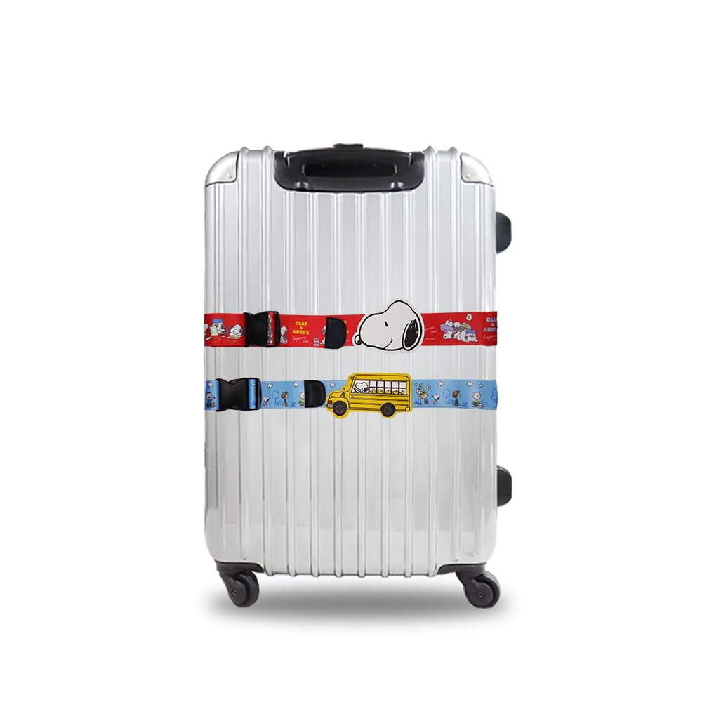 SNOOPY Suitcase Belt secures travel cute large name bus - One-touch, convenient, luggage, essential, character, Snoopy, eye-catching, tag, blue.
