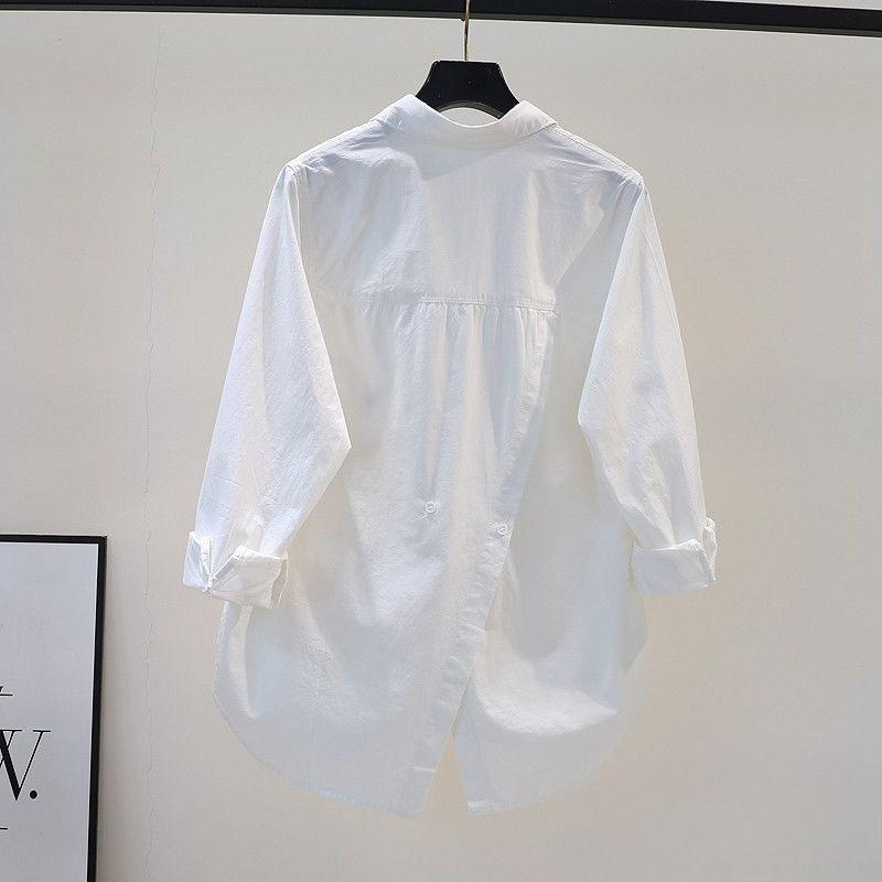 Plus Size Irregular Back Split Casual Elegant All-Match Loose Shirts And Blouses Women Solid Button Pocket Youthful Clothes Top