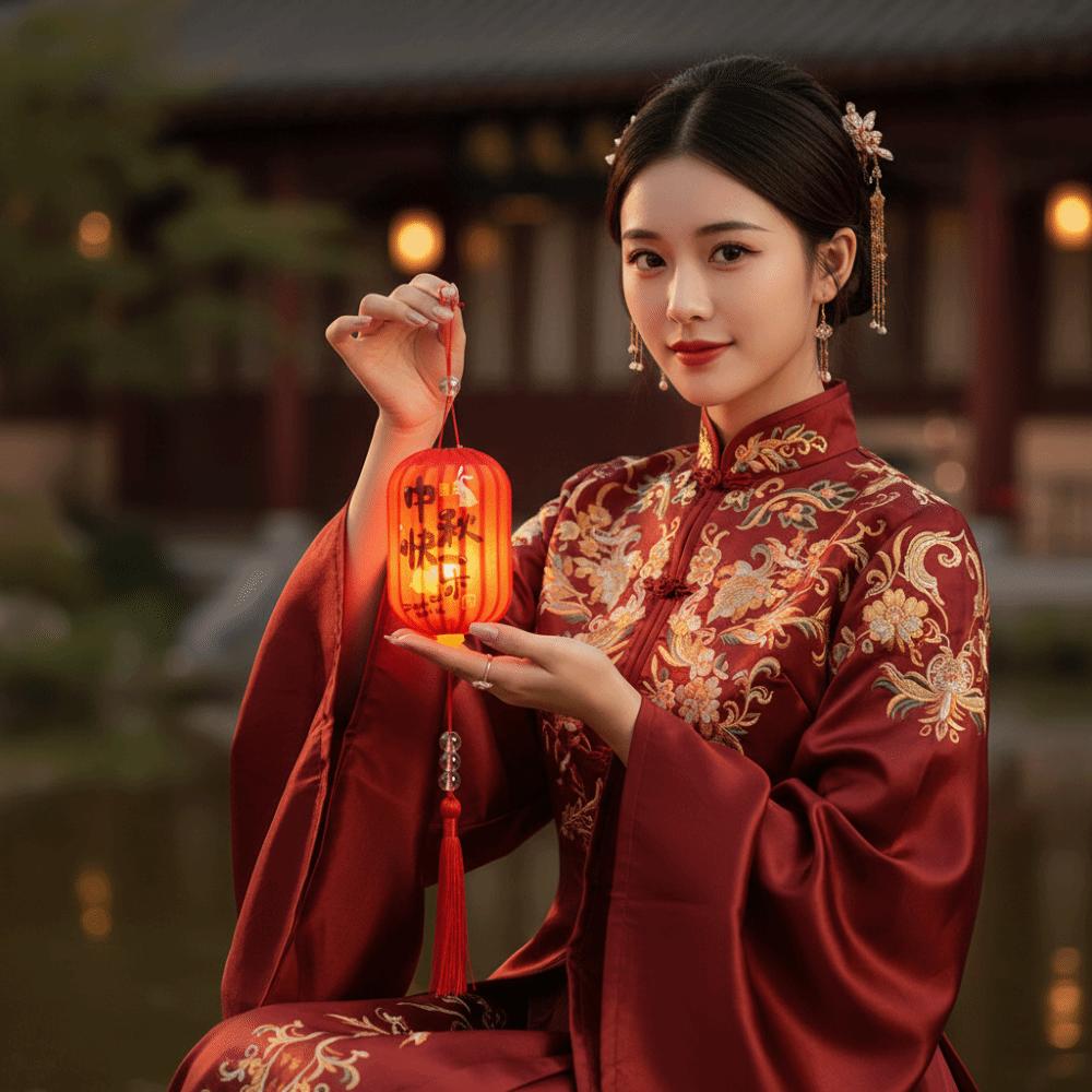 Sturdy Frame Mid Autumn Lantern Fabric Cover Glowing Holiday Lamp  Culture Fans