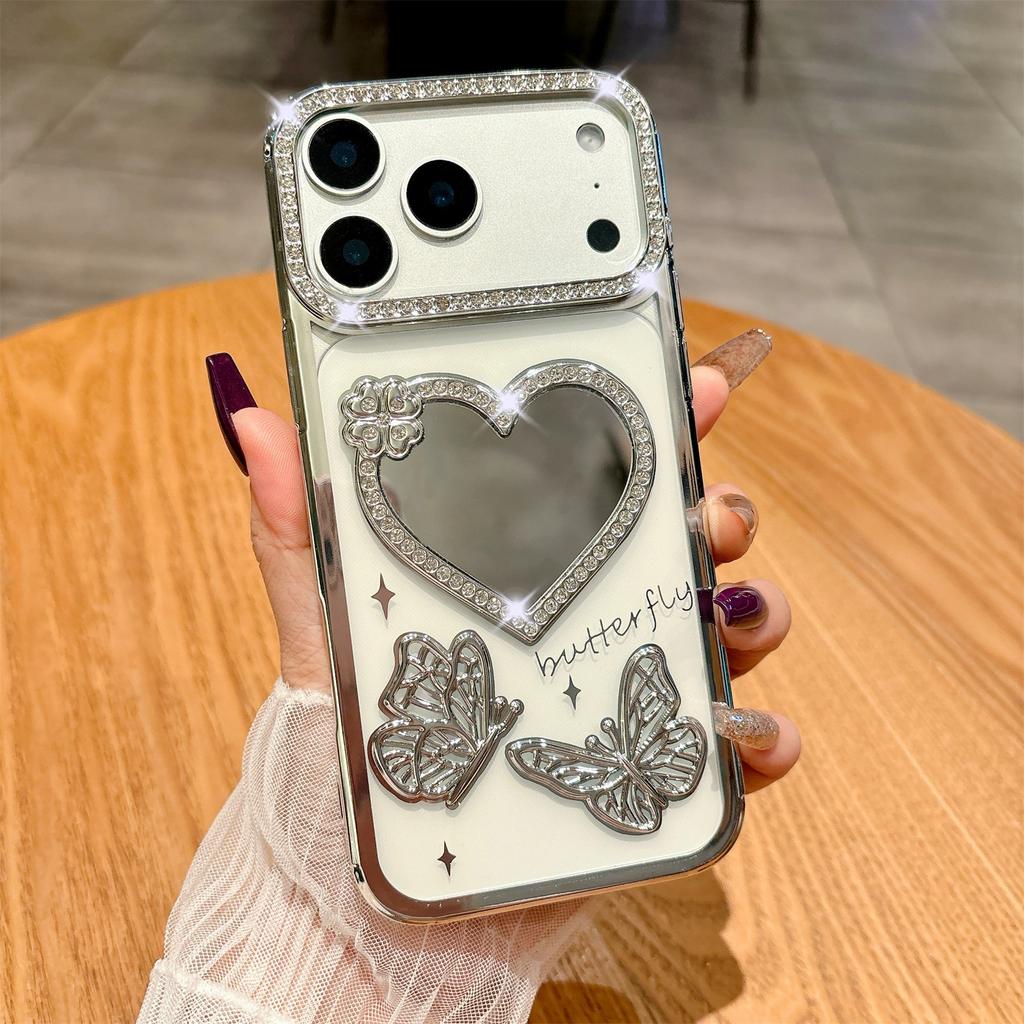 Beautiful Love Mirror Butterfly Shining Protector Colorful Phone Case for iPhone 17 Air 16 15 14 13 12 11 Pro Max Plus Cover