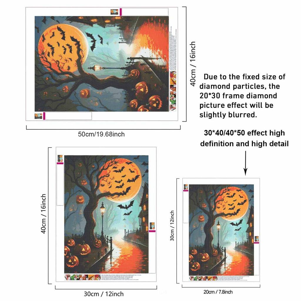 5D Diamond Painting Kit Halloween Moon Tree Pumpkin Bats Pattern DIY Rhinestone Art Canvas Relaxing Craft for Wall Decor Gift