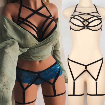 Frauen aushöhlen elastischen Käfig-BH Bandage Riemchen BH Bustier Top + Hose