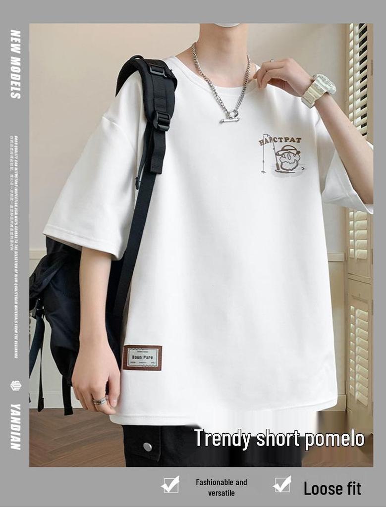 Men’s Hong Kong Style Loose Short-Sleeve T-Shirt - Trendy Plus Size Tops