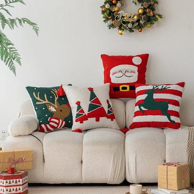 Festive Christmas Theme Pillowcase Embroidered Holiday Home Decor Sofa Cushion Case Plush Living Room Pillow Cover