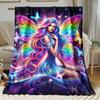 Winged Fairy Print Flannel Blanket Lightweight Soft Warm Throw For Camping Picnic Travel Bedroom Office Friend Family Gift