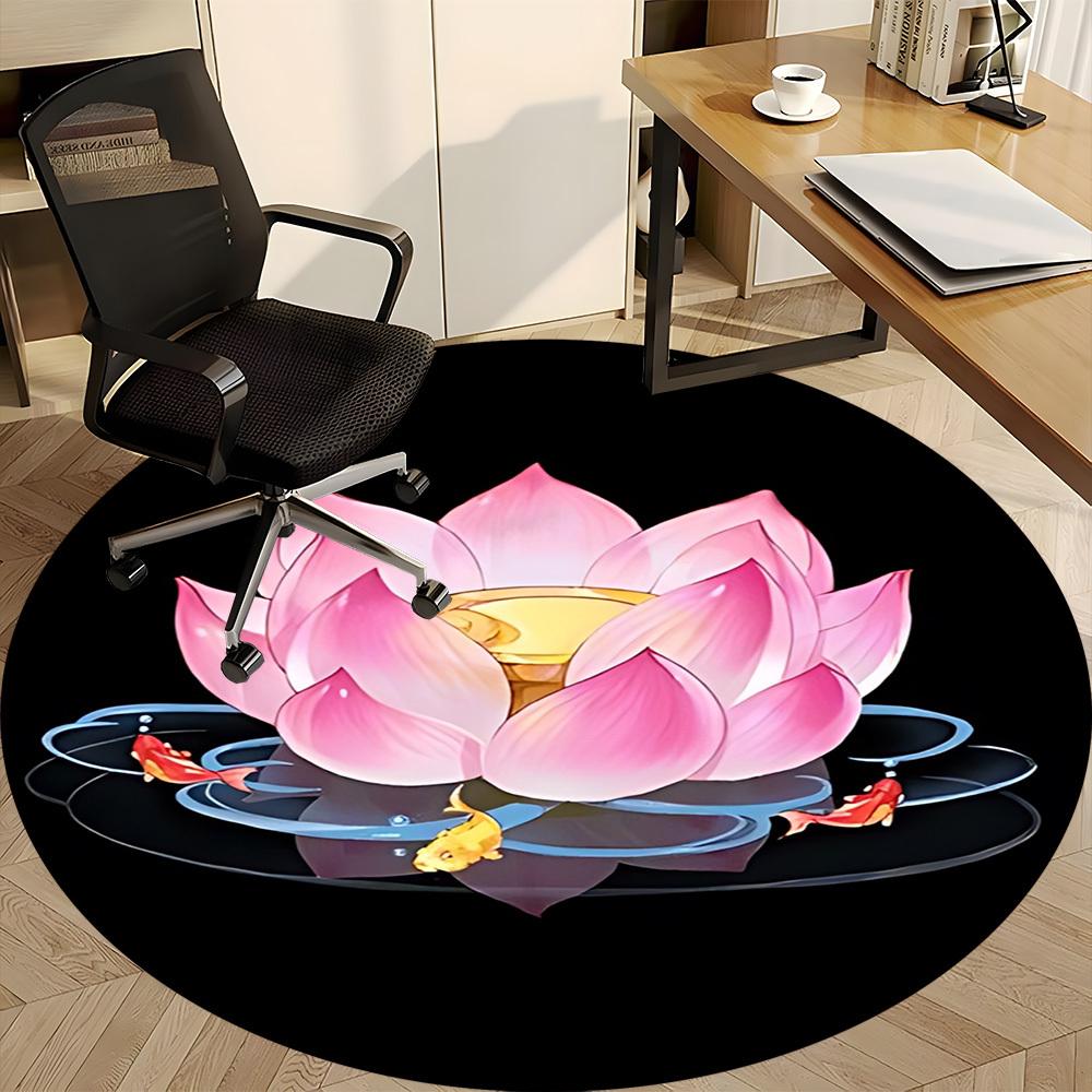 1pc Lotus Flower Chair Carpet for Office, Round Non Slip Durable Large Size Office Carpet, Suitable for Office