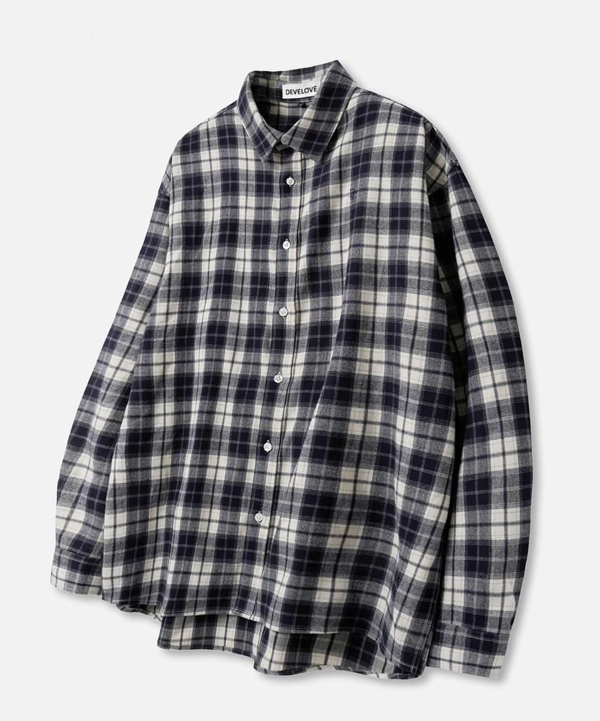 Dibellobeu Heritage Flannel Oversized Check Shirt_Navy