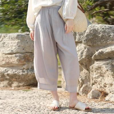 Summer Radish Pants Loose Elastic Waist Slightly Transparent Double High-count Women Pants