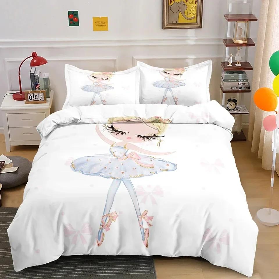 Ballet Dancer Girl Cartoon Dancing Comfortable Duvet Quilt Cover Pillowcase Bedding Set Children Bedroom Decoration Home Textile