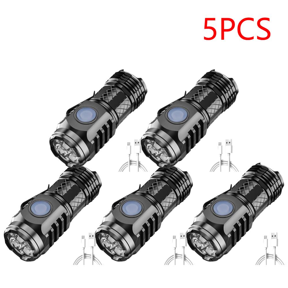 1-5PCS Compact Camping Torch 5 Lighting Modes 300LM Mini Handheld Flashlight Non Slip USB Charging Waterproof for Camping Hiking