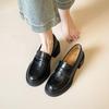 Weiwei Girl Vintage Slip-On Loafers: Chunky Heel, Thick-Soled, British-Style Women's Leather Shoes.