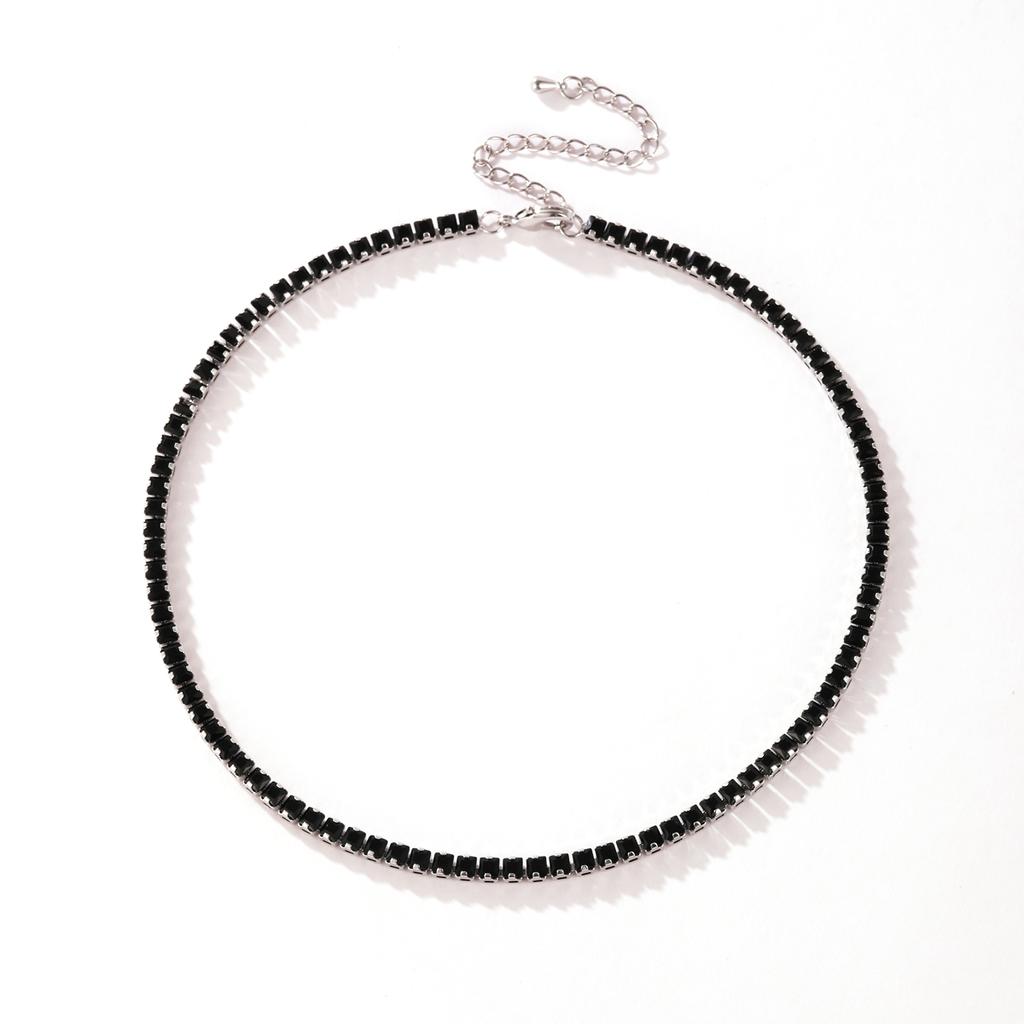 HipHop Black Crystal Iced Out Cubic Zirconia Tennis Necklace For Women 18K Gold Plated Hippie Bridesmaid Jewelry