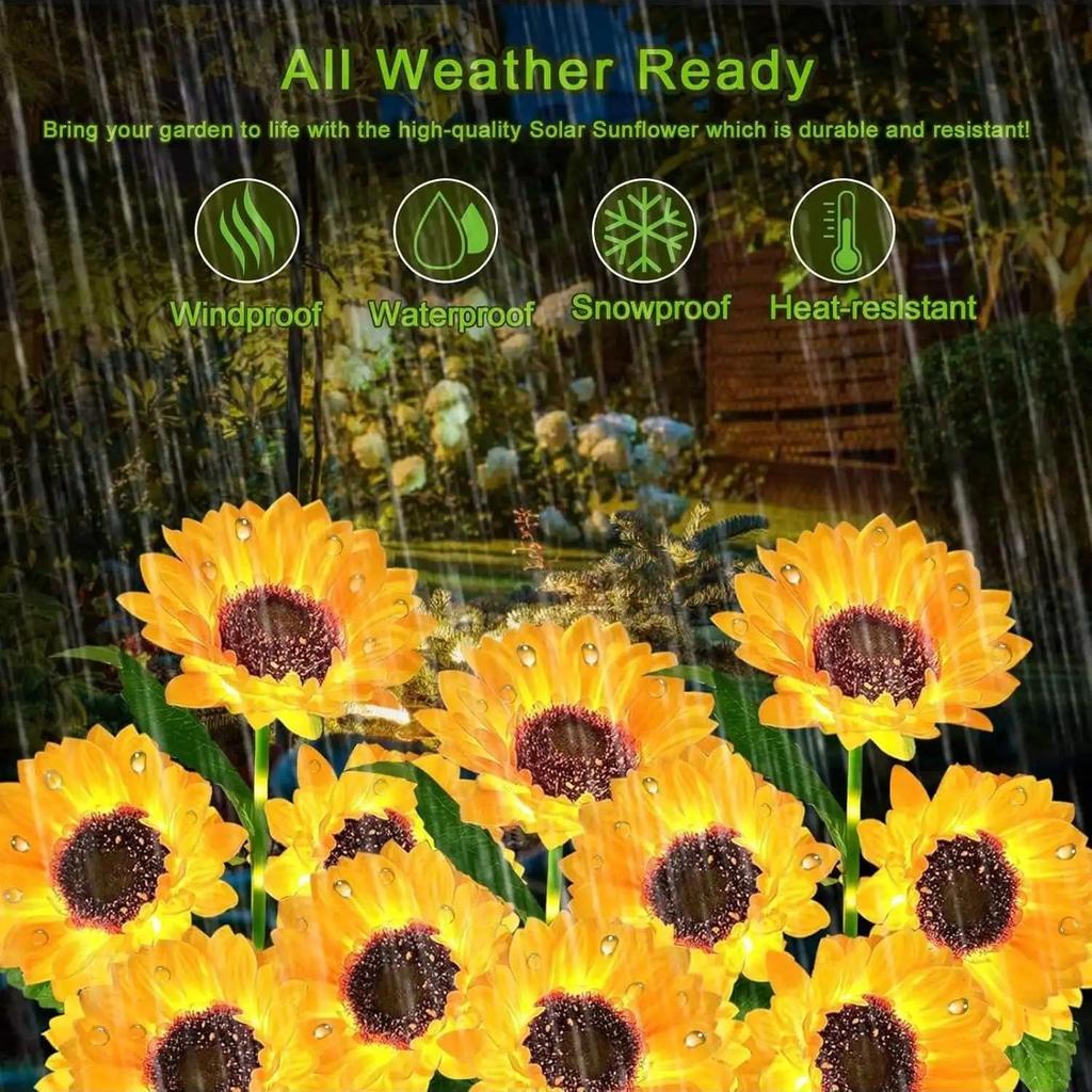 Solar Powered Sunflower Stake Lights - 800mAh Battery, Waterproof Outdoor Garden Decor