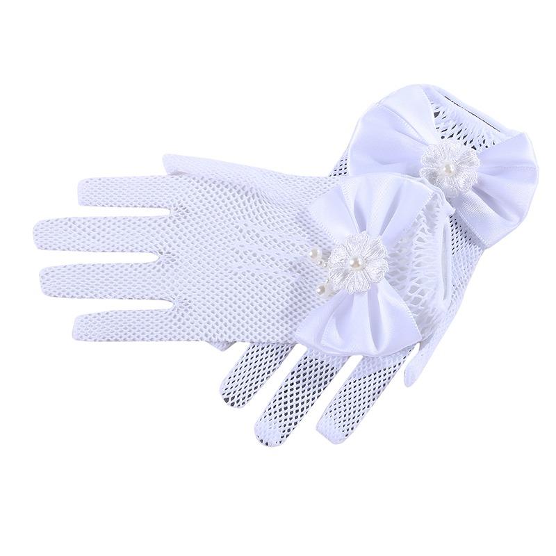 White Princess Wedding Gloves for Girls Mesh Evening Children's Holiday Accessories with a Bow Birthday Performance Gloves