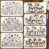 7Pcs 7 Styles PET Hollow Out Drawing Painting Stencils for DIY Scrapbook Photo Album Horse 150~210x297~300mm 1pc/style