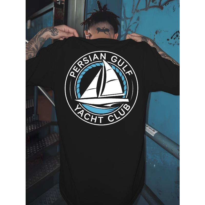 

Persian Gulf Yacht Club Men s T-Shirt - Nautical Back Print, Loose Fit Casual Crewneck Tee, Beach, Yachting - Breathable Summer Shirt, Beach Apparel XL чорний